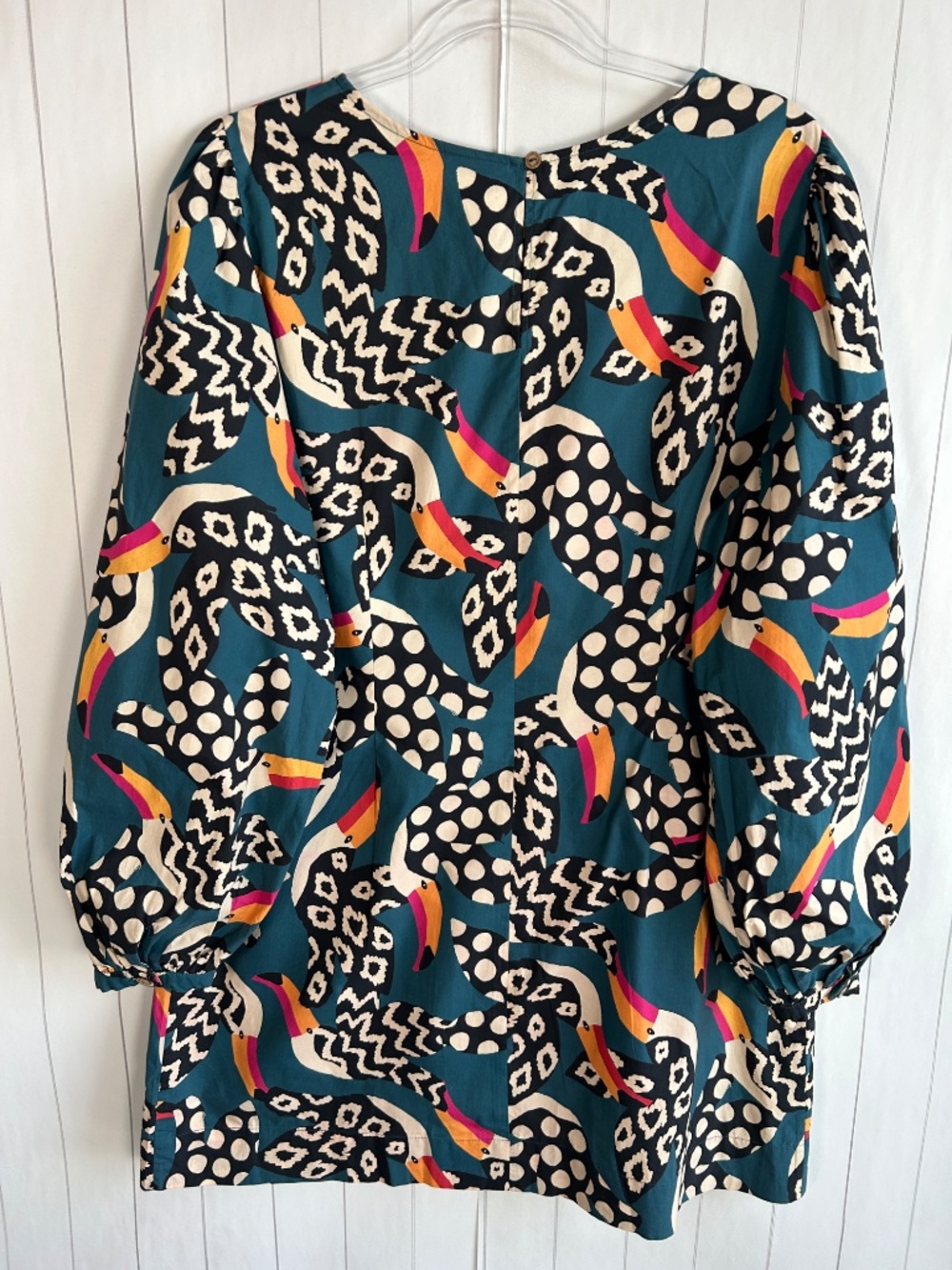 Farm Rio Anthropologie size L Tucans tunic dress cotton poplin colorful long sl - Picture 5 of 11